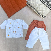 Organic Cotton Unisex Full Sleeves Jhabla with Two Pyjamas- Mango