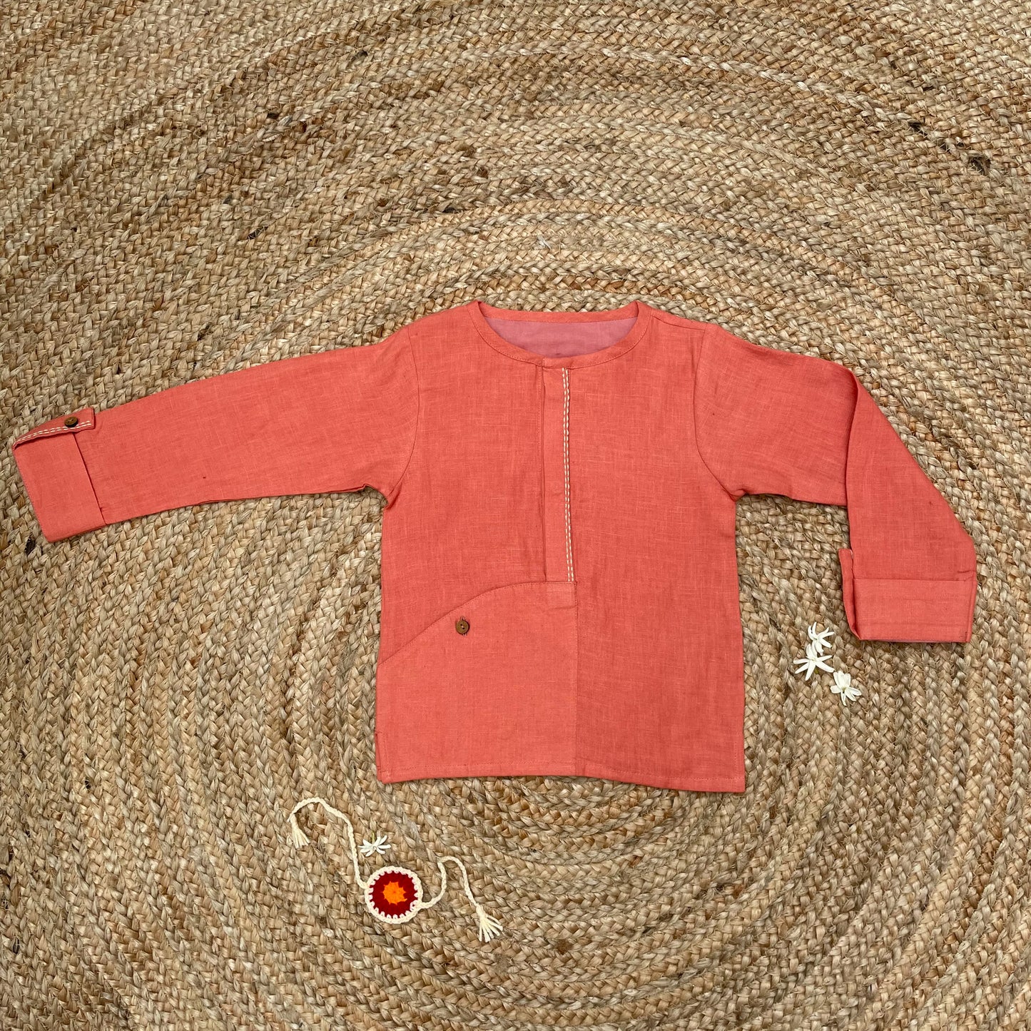 Handwoven Linen Kurta(Orange)