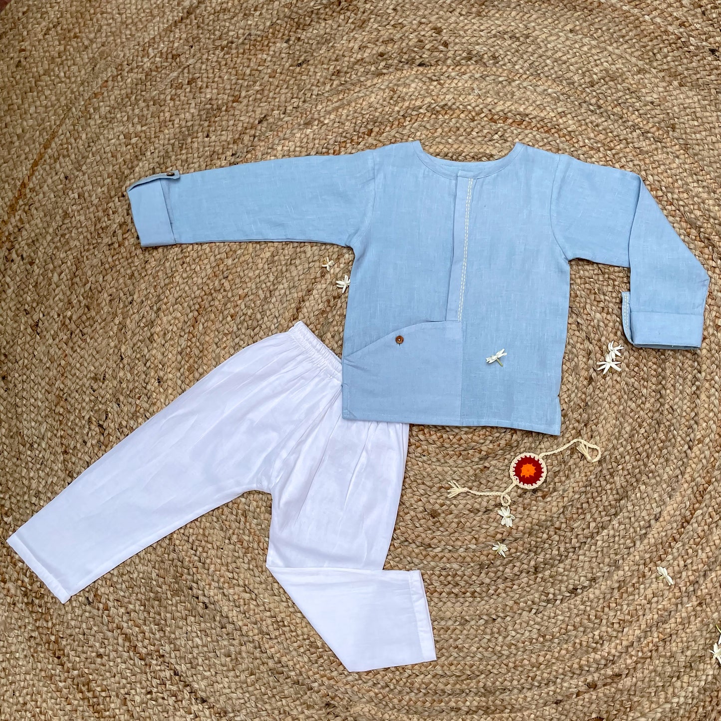 Handwoven Linen Kurta Set(Blue)