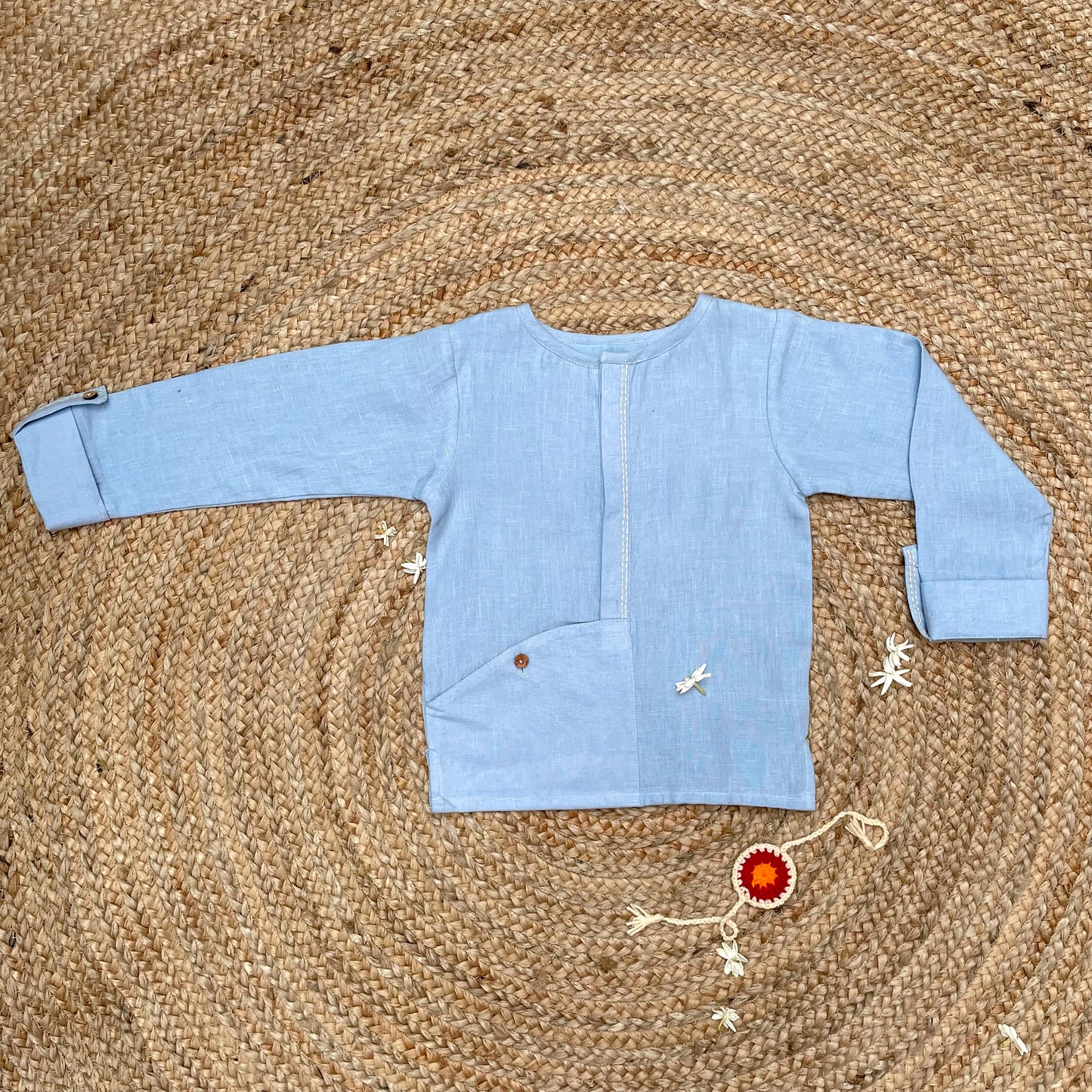 Handwoven Linen Kurta(Blue)