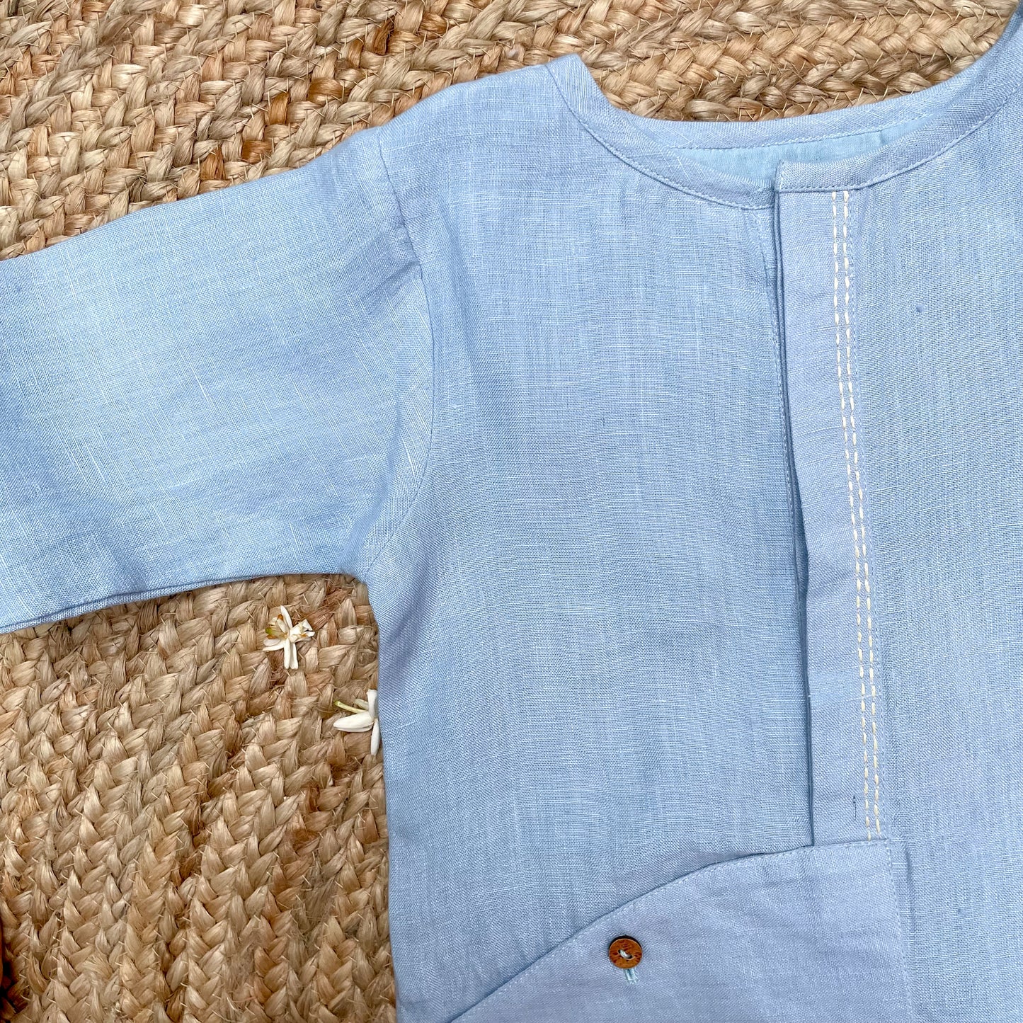 Handwoven Linen Kurta(Blue)