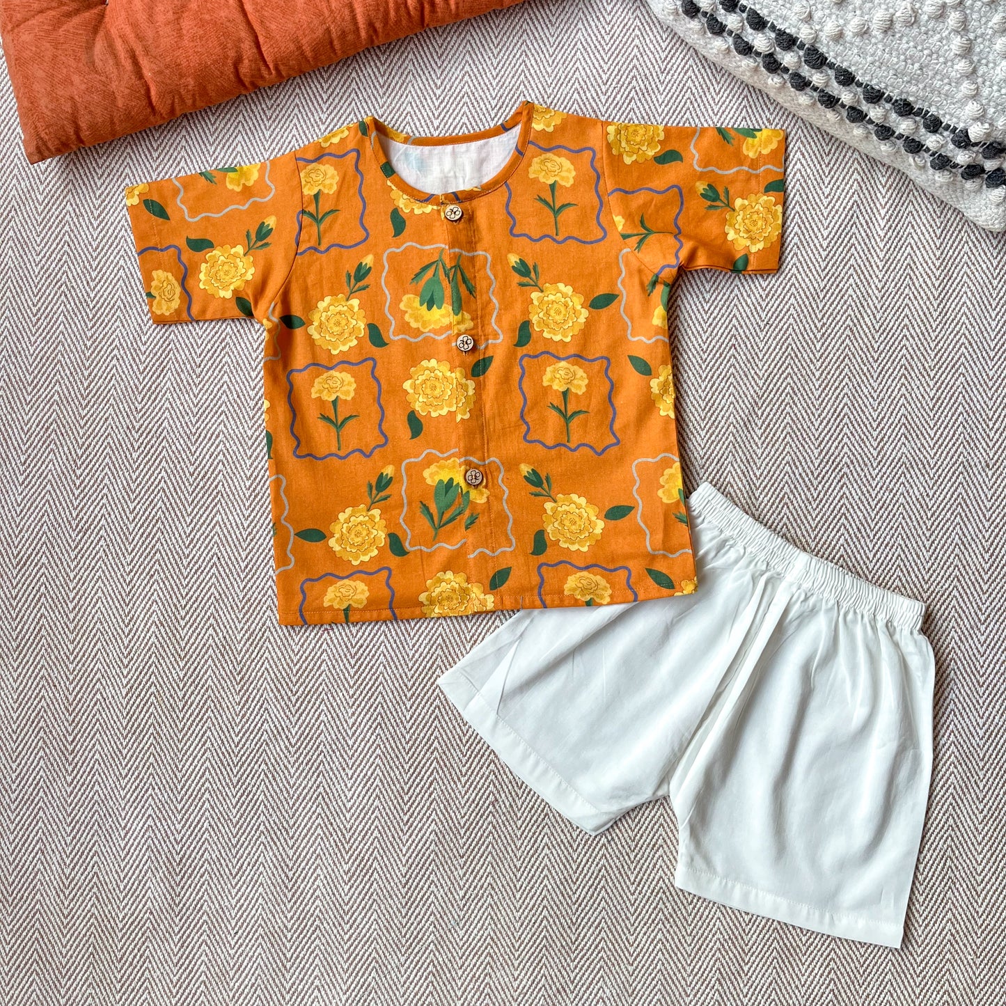 Organic Cotton Marigold Orange Jhabla Set
