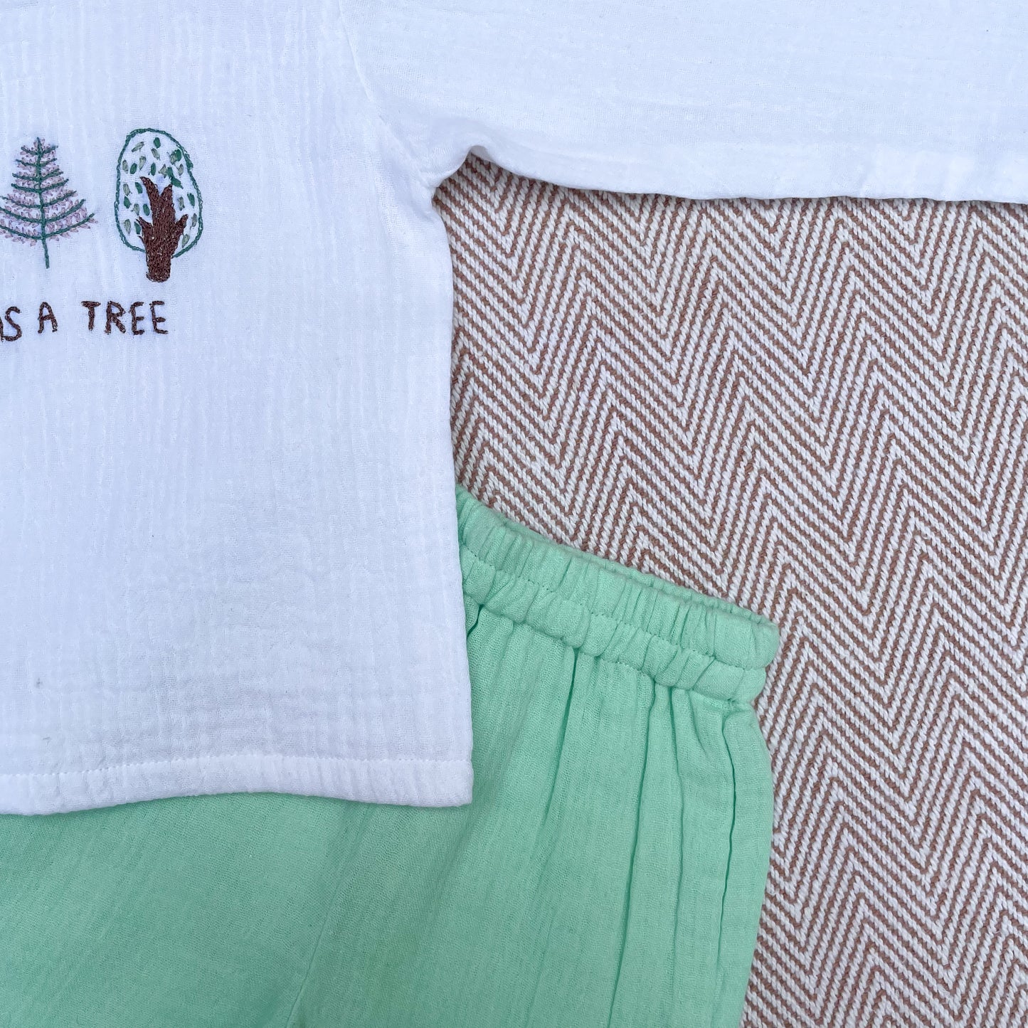 Crinkled Muslin Full Sleeves Set- Tree