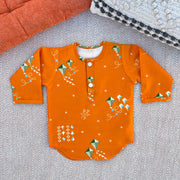 Chanderi Unisex Orange Bandhej Kites Print Kurta