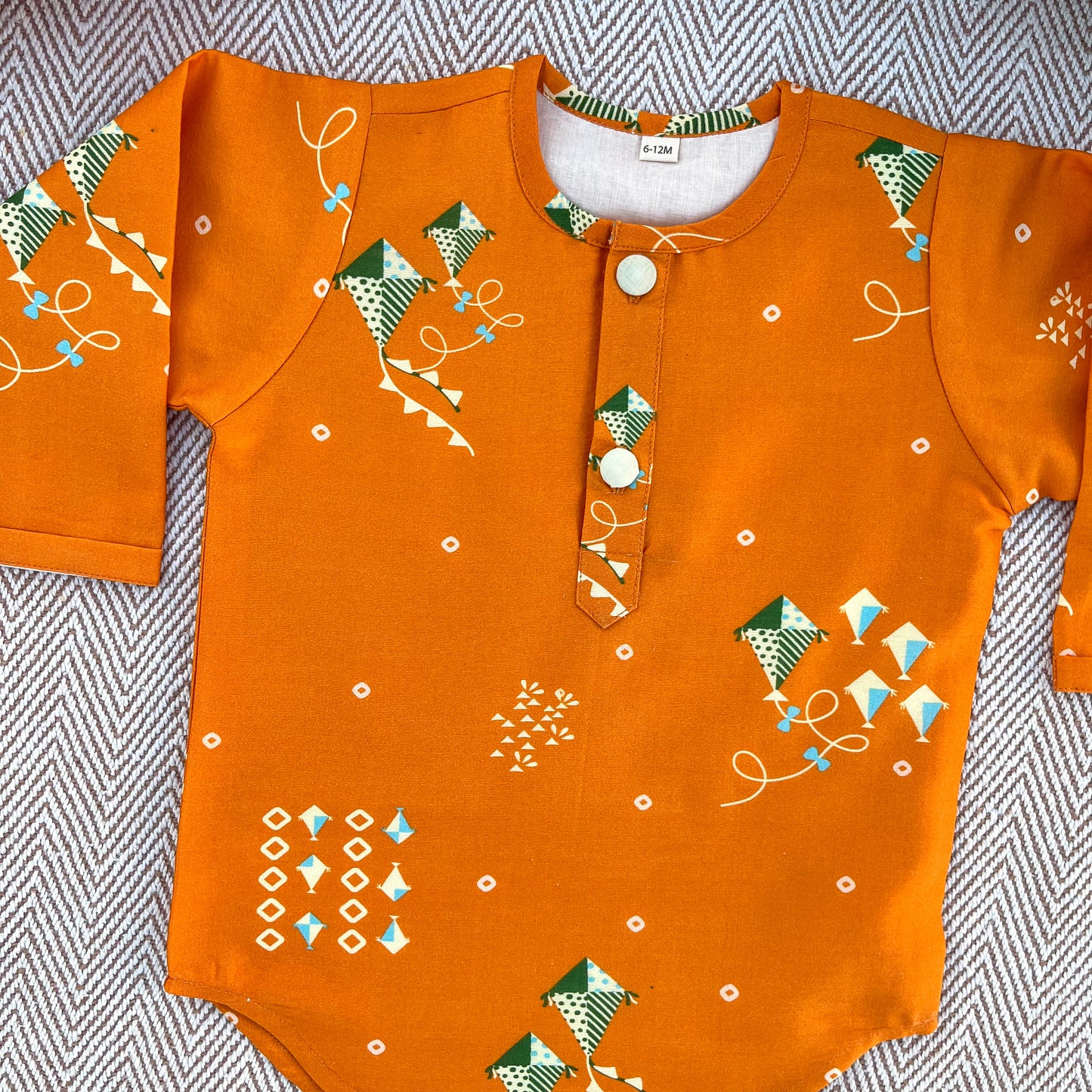 Chanderi Unisex Orange Bandhej Kites Print Kurta