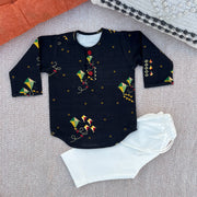 Chanderi Unisex Black Bandhej Kites Print Kurta Set