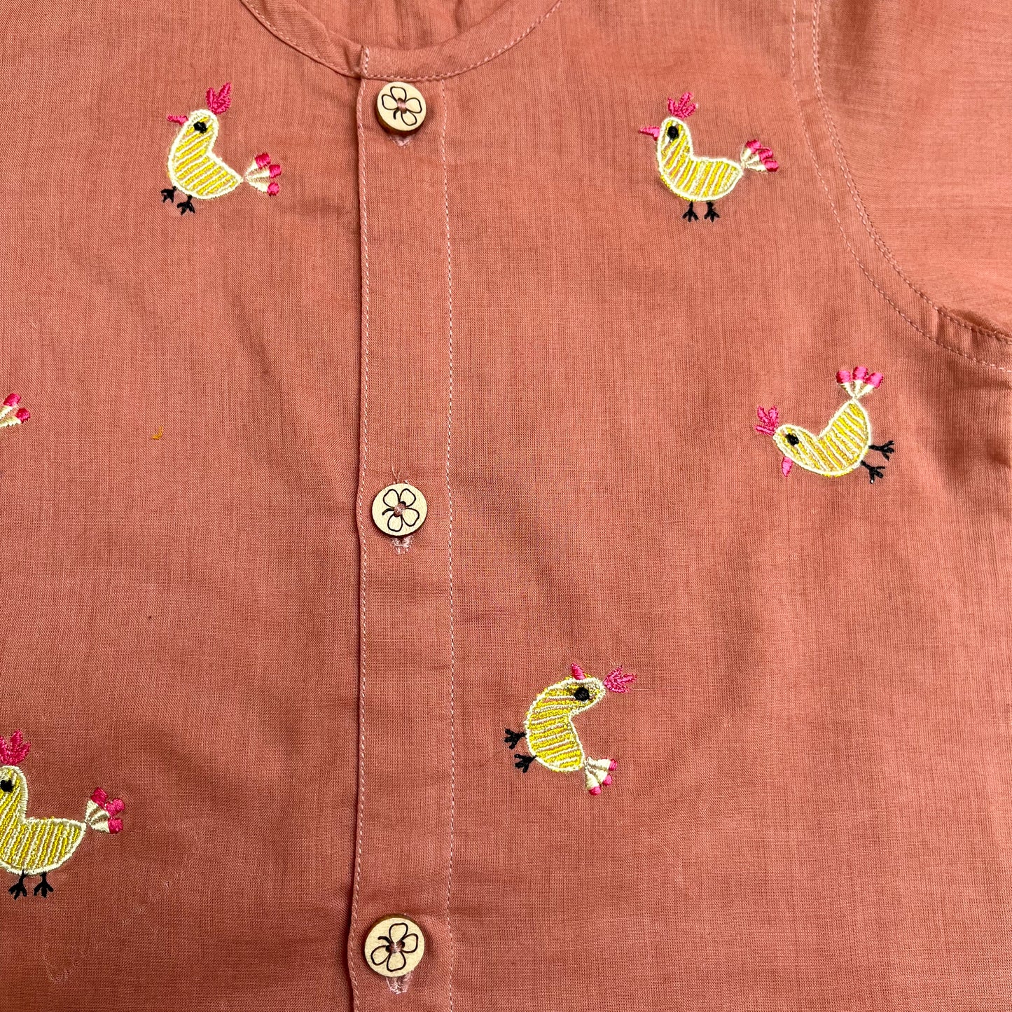 Organic Cotton Full Sleeves Jhabla with Two Pyjamas- Hen