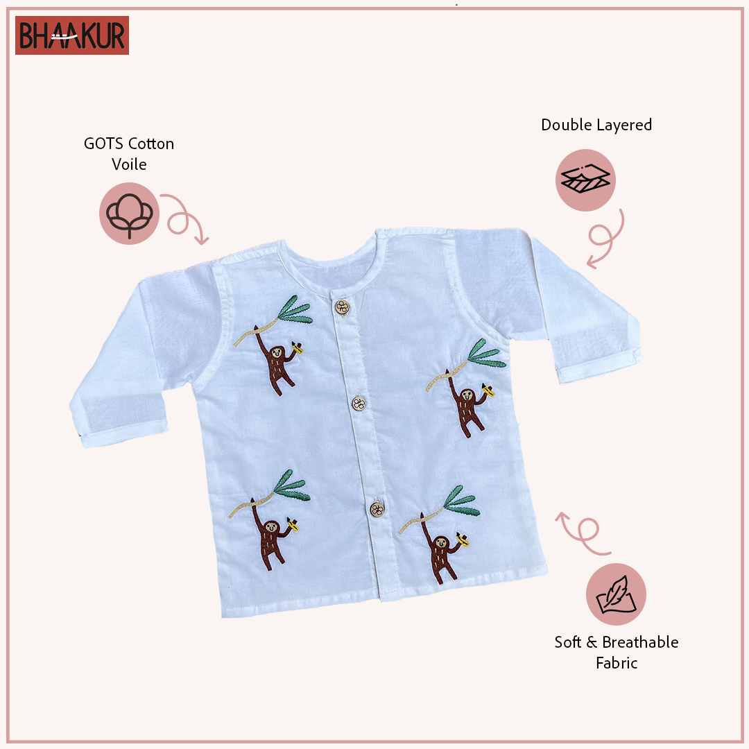 Organic Cotton Full Sleeves Jhabla Set- Monkey
