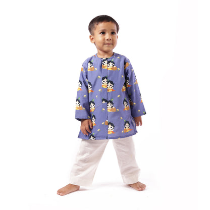 Mul Chanderi 'Nanha Krishna' Kurta Set for Boys