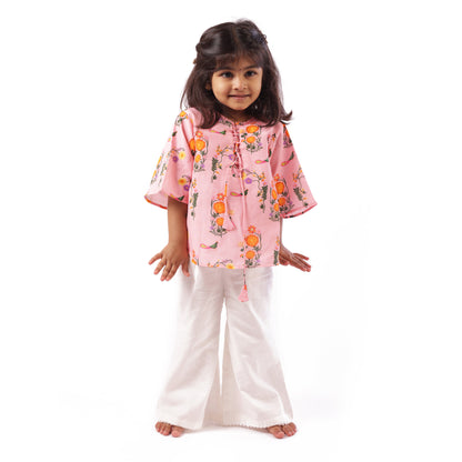 Mul Chanderi 'The Pink City's Peacock' Kurta Set for Girls