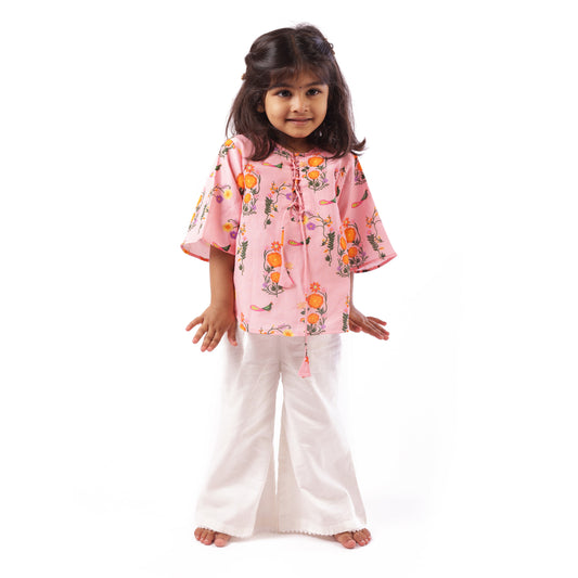 Mul Chanderi 'The Pink City's Peacock' Kurta Set for Girls