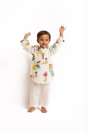 Organic Cotton Unisex 'Holi Hai' Kurta Set - White