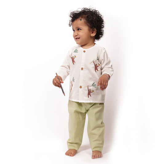 Organic Cotton Full Sleeves Jhabla Set- Monkey