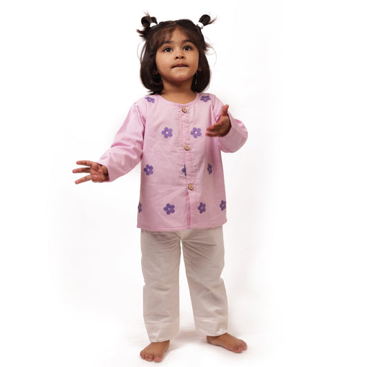 Organic Cotton Full Sleeves Jhabla Set- Daisy