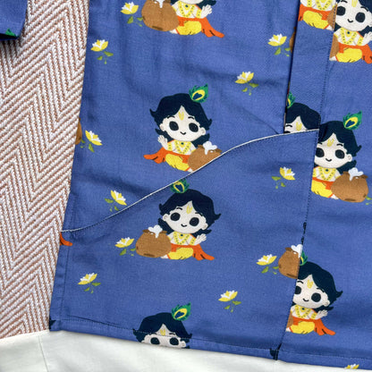 Mul Chanderi 'Nanha Krishna' Kurta Set for Boys