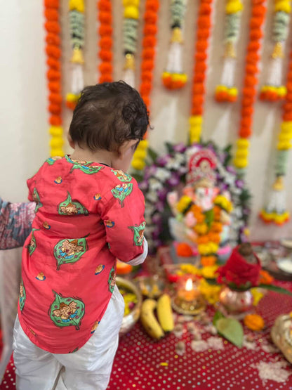 Chanderi Unisex 'In the Light of Lord Ganesha' Kurta Set