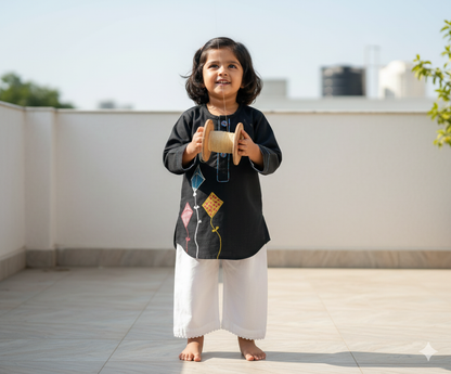 Black Patchwork Kite Unisex Kurta Set