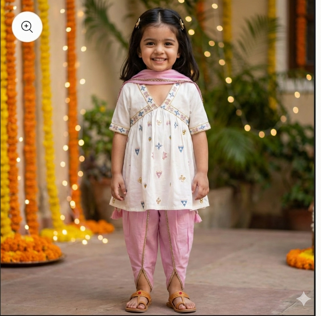Organic Cotton Mirror Work Kurta Set for Girls