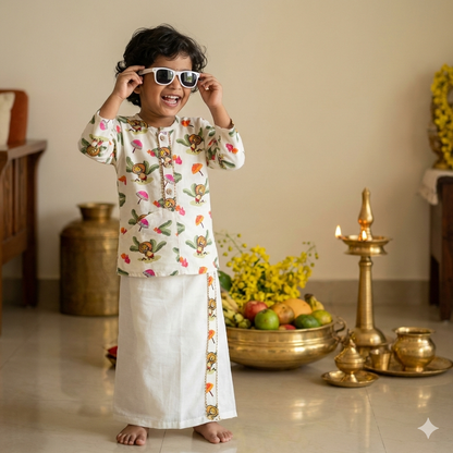 Mul Chanderi "Mahabali Print" kurta with Munddu