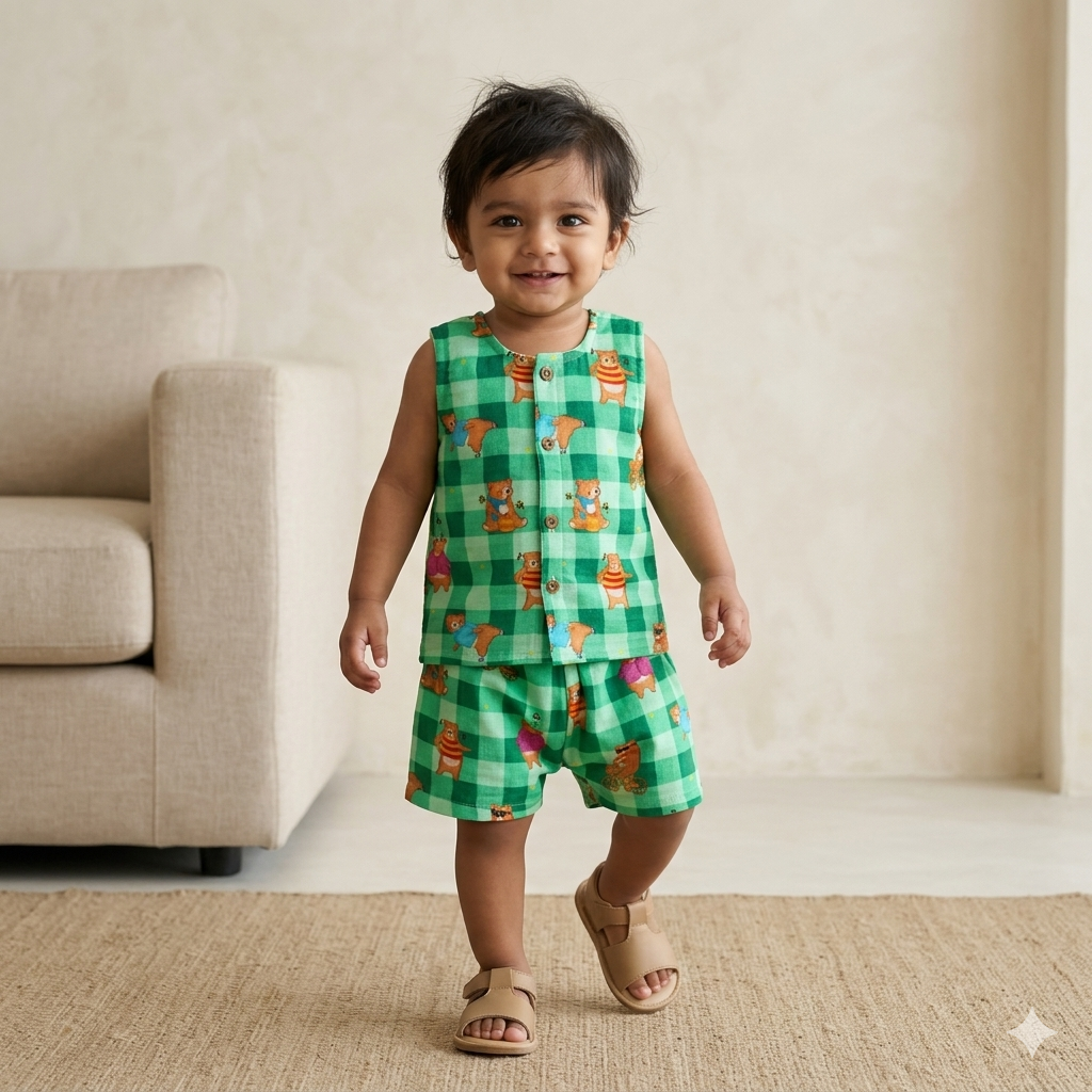 Bear Print Muslin Set