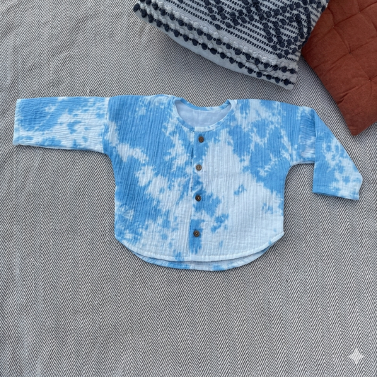Tie-Dye Crinkled Muslin Unisex Shirt (Blue)