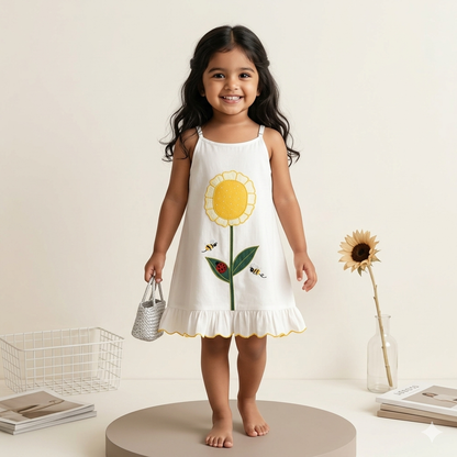 Organic Cotton 'I am a Sunflower' Embroidered Frock