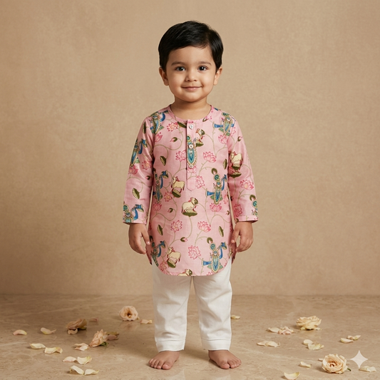 Chanderi Unisex Pichwai Print Kurta Set