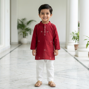 Organic Cotton Red Embroidered Kurta Set for Boys