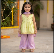 Organic Cotton 'Festive Golden' Kurta Set for Girls