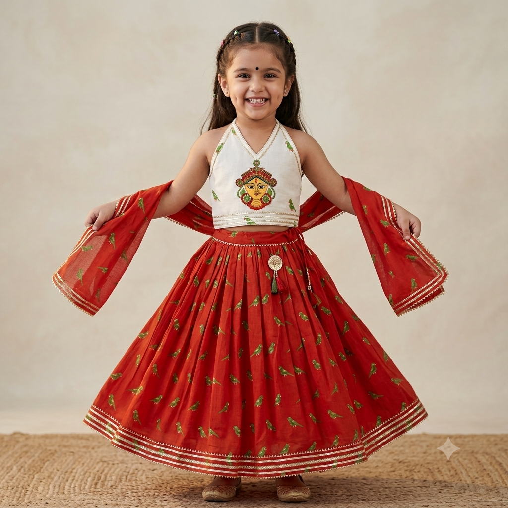 Organic Cotton 'Goddess Ambika' Lehenga Choli with Dupatta
