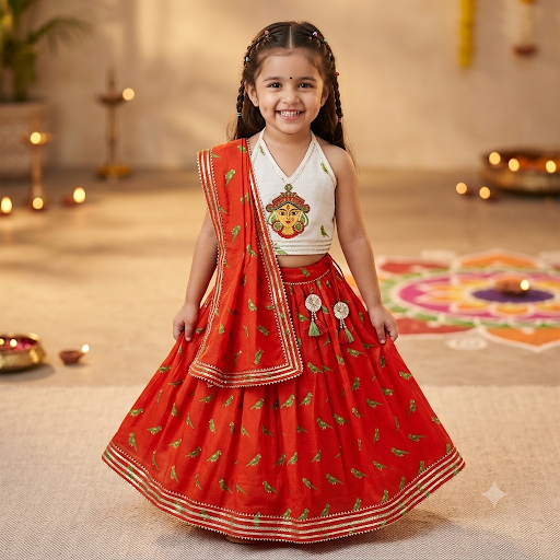 Organic Cotton 'Goddess Ambika' Lehenga Choli with Dupatta