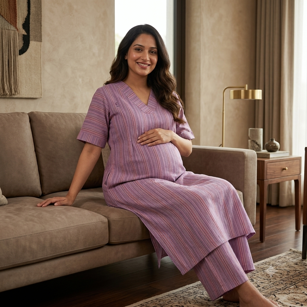 'Maatri' Purple Striped Co-ord Set- Maternity and Nursing Essentials
