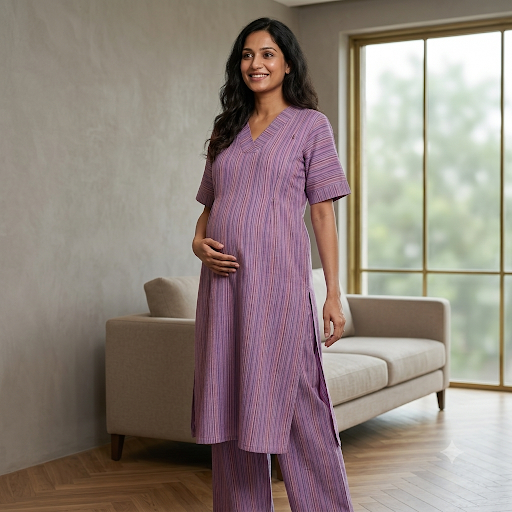 'Maatri' Purple Striped Co-ord Set- Maternity and Nursing Essentials