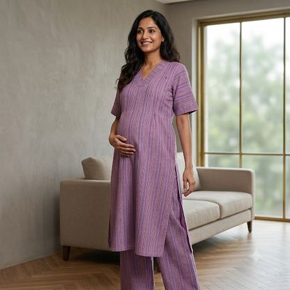 'Maatri' Purple Striped Co-ord Set- Maternity and Nursing Essentials