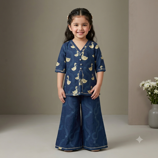 Chanderi 'Little Duckling' Kurta Set for Girls