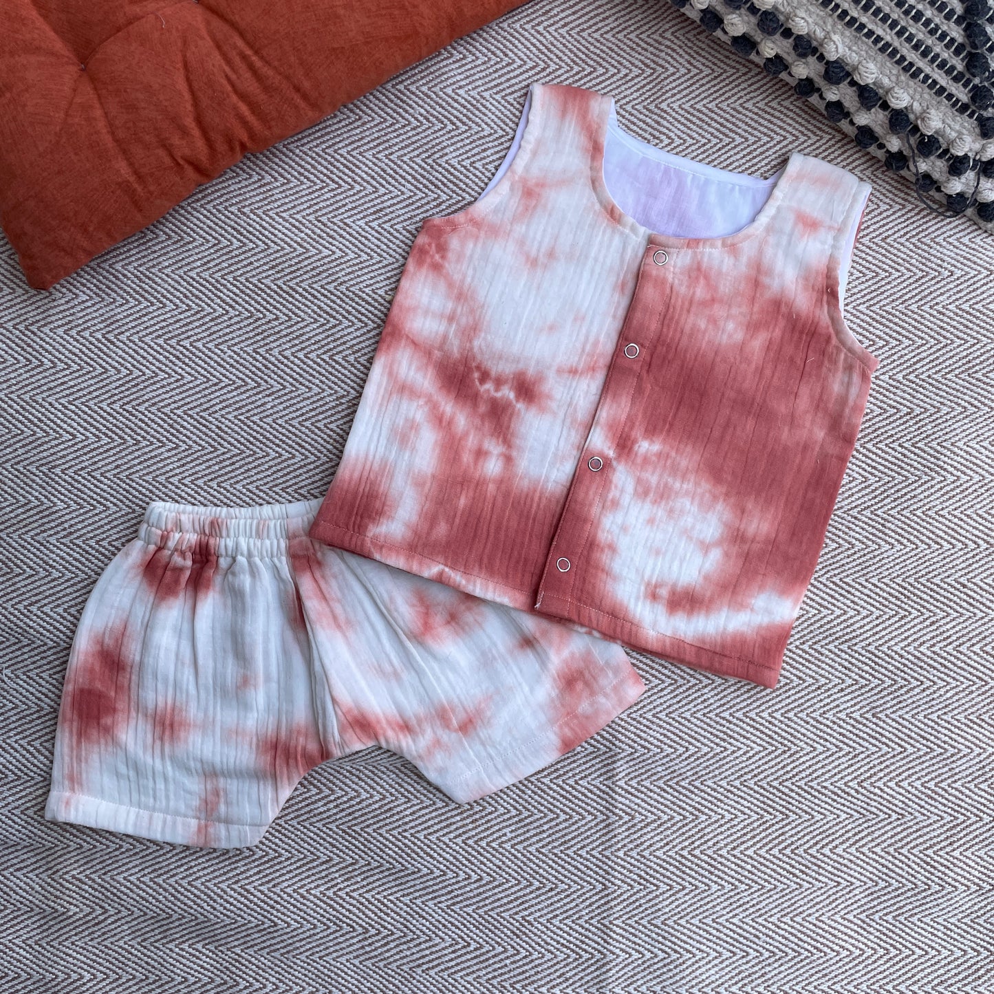 Tie-Dye Jhabla Set( Rust)