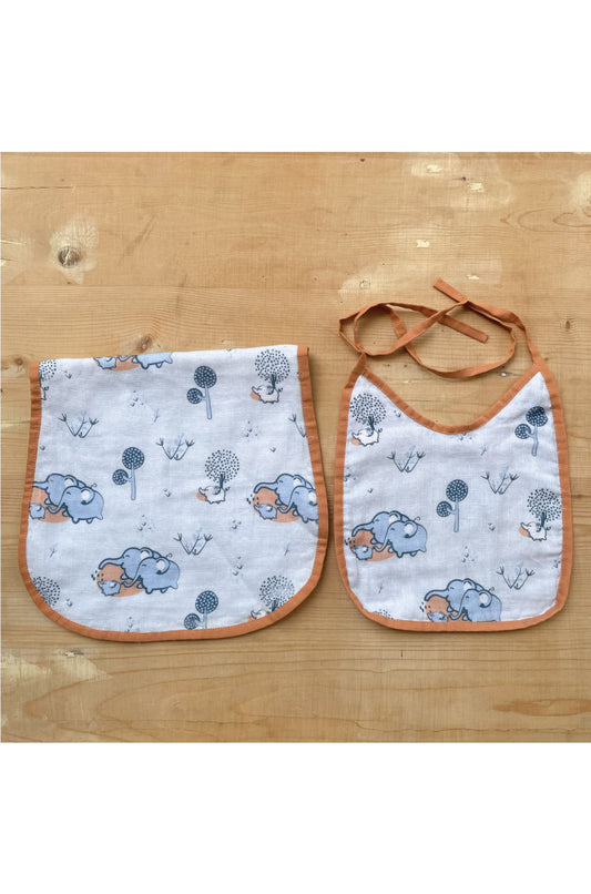 Newborn Bib and Burp Cloth Set (Elephant Print)