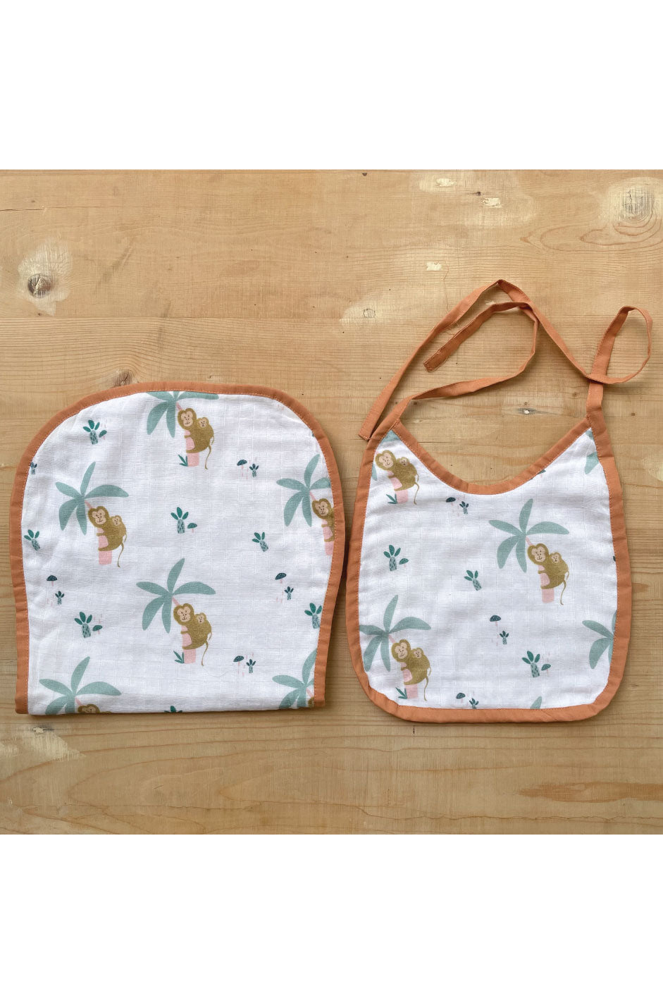 Infant Bib and Burp Cloth Set (Monkey Print)