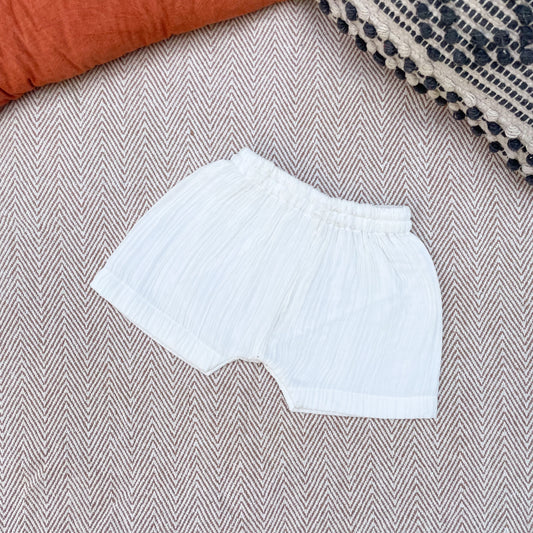 Crinkled Muslin White Shorts