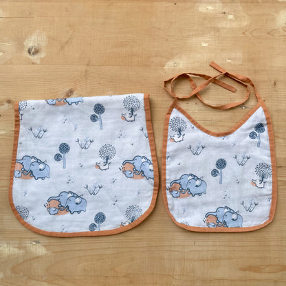 Newborn Bib and Burp Cloth Set (Elephant Print)