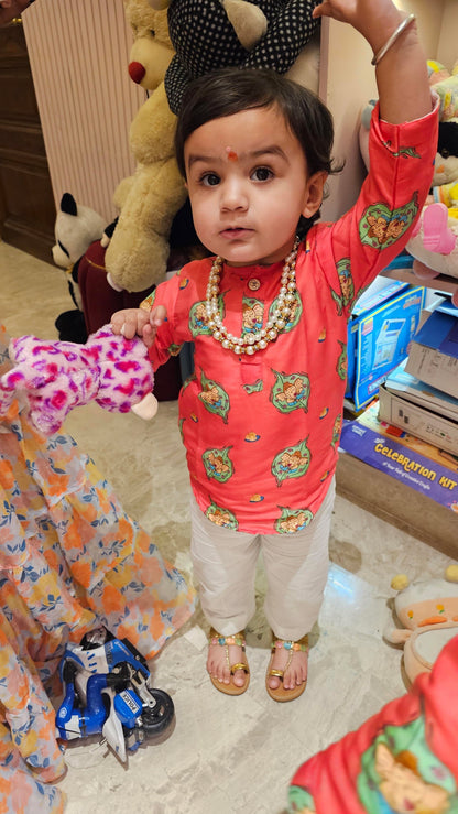 Chanderi Unisex 'In the Light of Lord Ganesha' Kurta Set