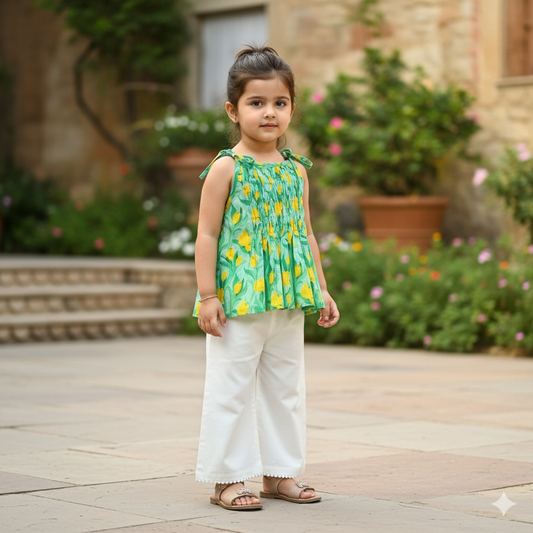 Organic Cotton Green Floral Tie-Up Co-ord Set