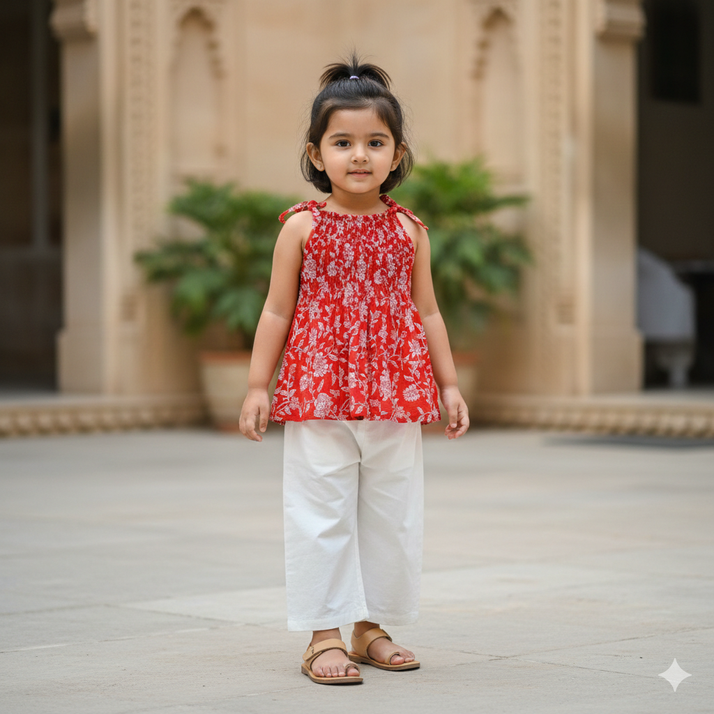 Organic Cotton Red Floral Tie-Up Co-ord Set