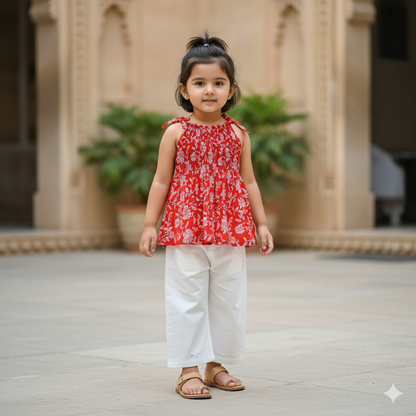 Organic Cotton Red Floral Tie-Up Co-ord Set
