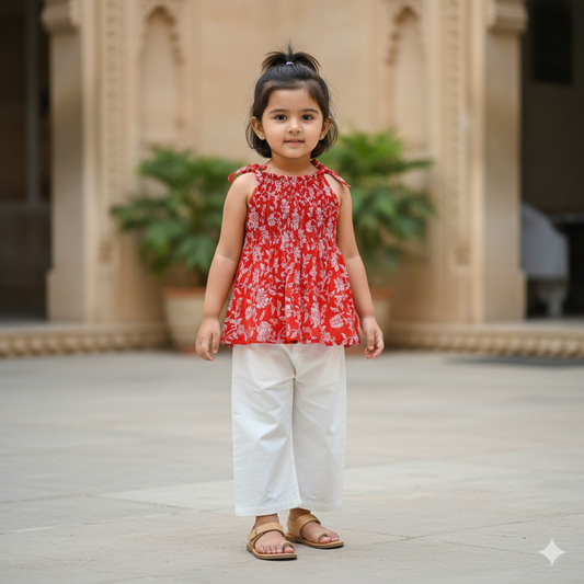Organic Cotton Red Floral Tie-Up Co-ord Set