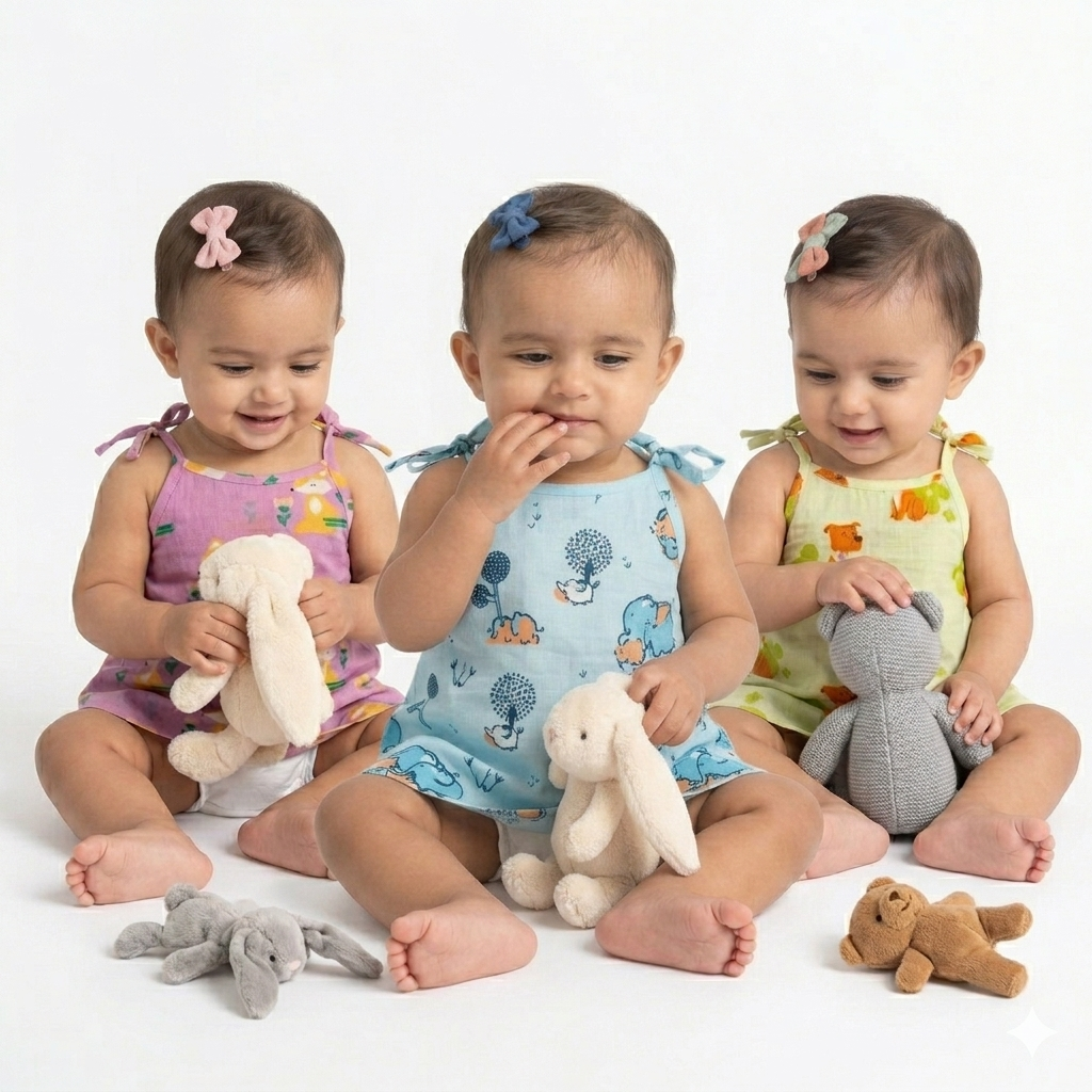 Organic Cotton Set of 3 Printed Unisex Tie-up Jhablas- Animal Fam