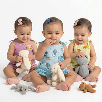 Organic Cotton Set of 3 Printed Unisex Tie-up Jhablas- Animal Fam