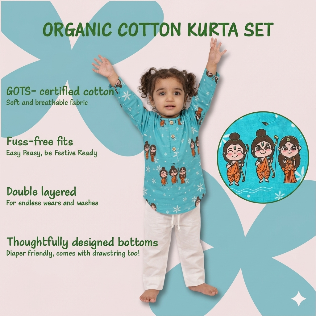Organic Cotton Unisex 'Lord Ram' Kurta Set