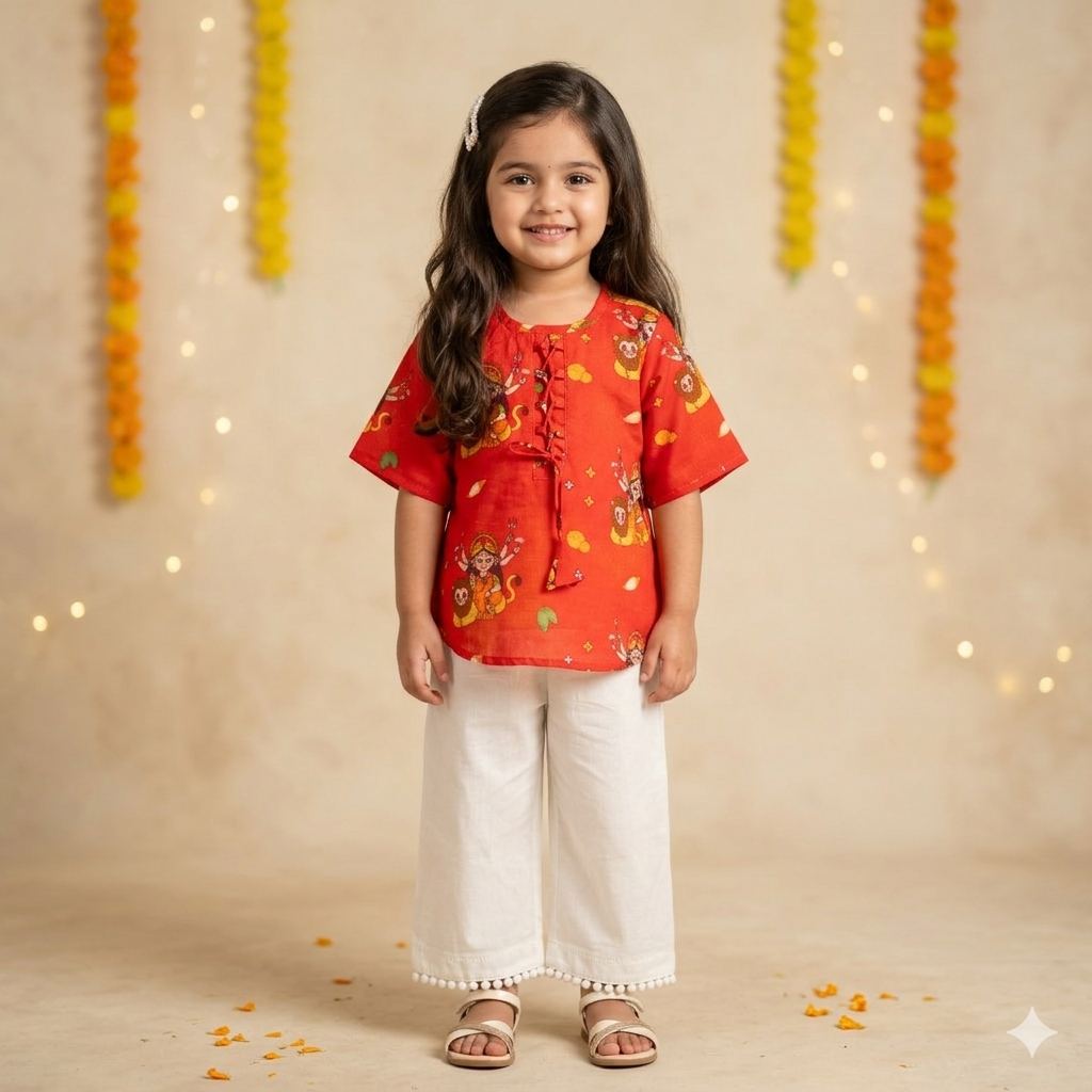 Chanderi 'Goddess Durga' Kurta Set for Girls