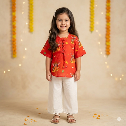 Chanderi 'Goddess Durga' Kurta Set for Girls